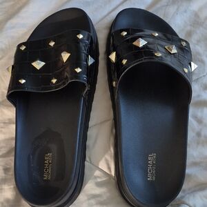 Michael Kors Black Slides with Gold Accents